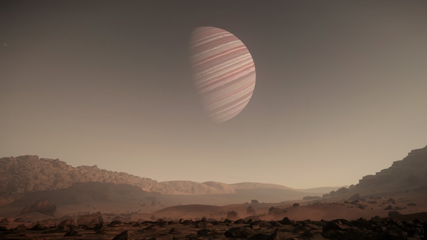 El planeta Crusader visto desde la luna Daymar