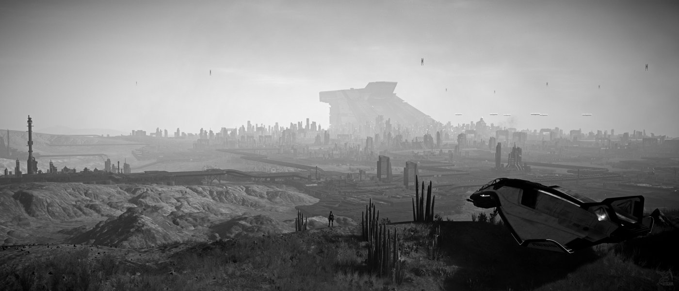 Vista de la ciudad de Lorville, en Hurston